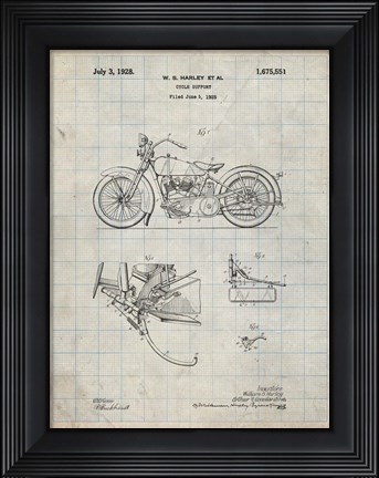 Framed Cycle Support Patent - Antique Grid Parchment Print