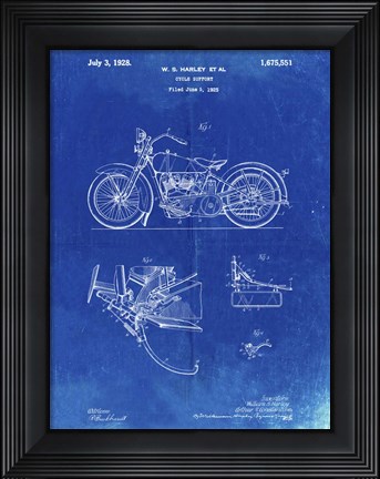 Framed Cycle Support Patent - Faded Blueprint Print