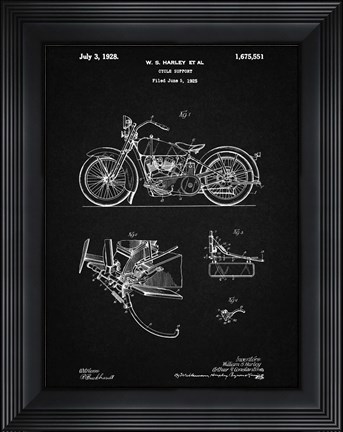 Framed Cycle Support Patent - Vintage Black Print