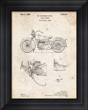 Framed Cycle Support Patent - Vintage Parchment Print