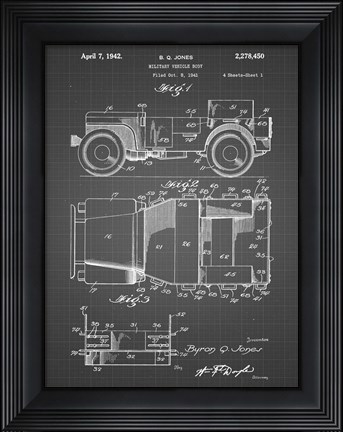 Framed Military Vehicle Body Patent - Black Grid Print