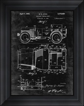 Framed Military Vehicle Body Patent - Black Grunge Print