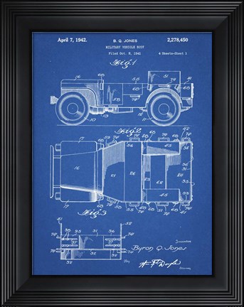 Framed Military Vehicle Body Patent - Blueprint Print