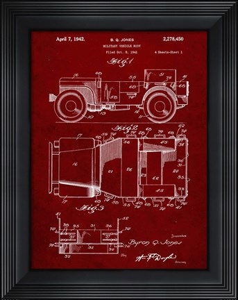 Framed Military Vehicle Body Patent - Burgundy Print