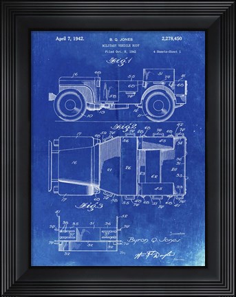 Framed Military Vehicle Body Patent - Faded Blueprint Print