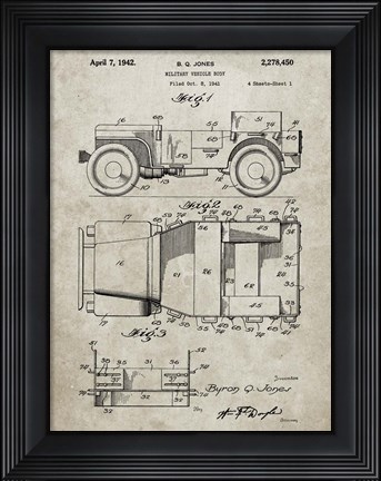 Framed Military Vehicle Body Patent - Sandstone Print