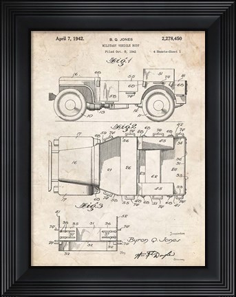 Framed Military Vehicle Body Patent - Vintage Parchment Print