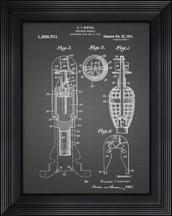 Framed Explosive Missile Patent - Black Grid Print