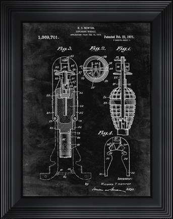 Framed Explosive Missile Patent - Black Grunge Print