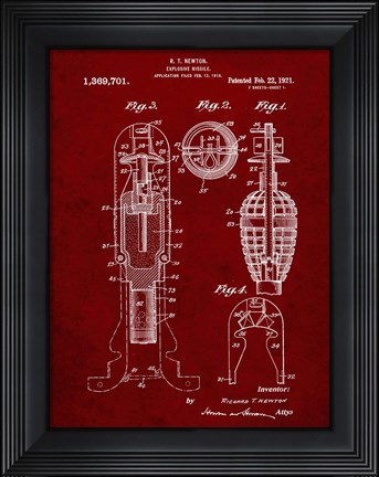 Framed Explosive Missile Patent - Burgundy Print