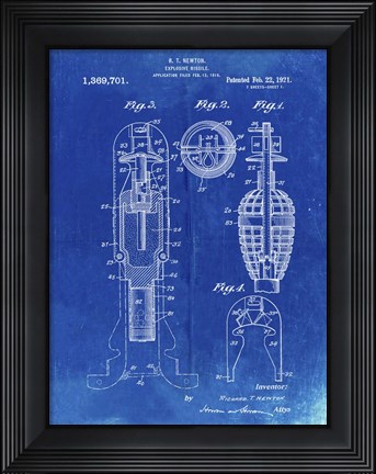 Framed Explosive Missile Patent - Faded Blueprint Print