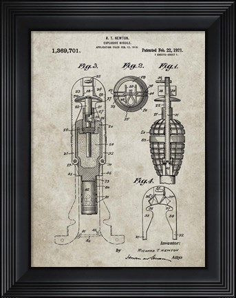 Framed Explosive Missile Patent - Sandstone Print