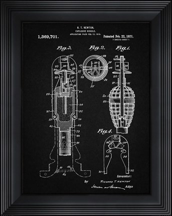 Framed Explosive Missile Patent - Vintage Black Print
