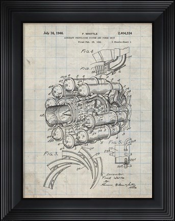 Framed Aircraft Propulsion &amp; Power Unit Patent - Antique Grid Parchment Print