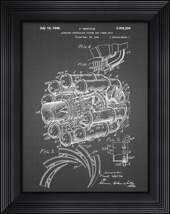 Framed Aircraft Propulsion &amp; Power Unit Patent - Black Grid Print