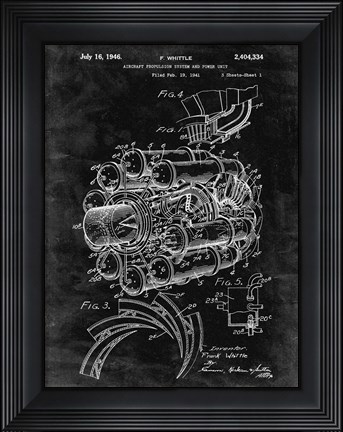 Framed Aircraft Propulsion &amp; Power Unit Patent - Black Grunge Print