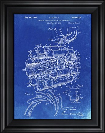 Framed Aircraft Propulsion &amp; Power Unit Patent - Faded Blueprint Print