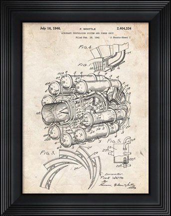 Framed Aircraft Propulsion &amp; Power Unit Patent - Vintage Parchment Print
