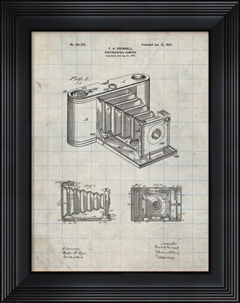Framed Photographic Camera Patent - Antique Grid Parchment Print