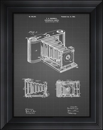 Framed Photographic Camera Patent - Black Grid Print