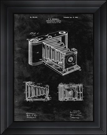 Framed Photographic Camera Patent - Black Grunge Print