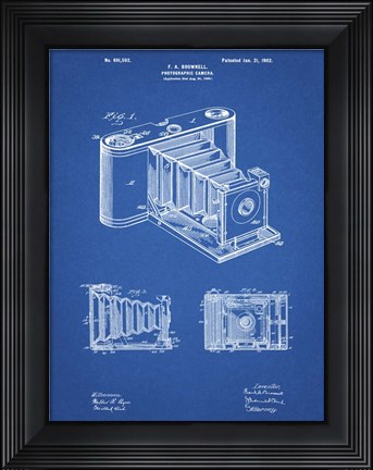 Framed Photographic Camera Patent - Blueprint Print