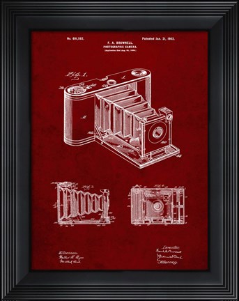 Framed Photographic Camera Patent - Burgundy Print