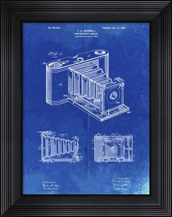 Framed Photographic Camera Patent - Faded Blueprint Print