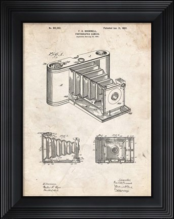 Framed Photographic Camera Patent - Vintage Parchment Print