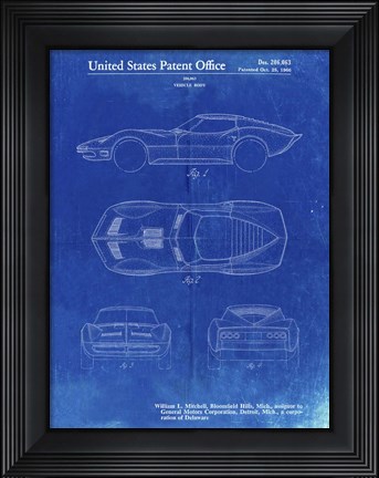 Framed Vehicle Body Patent - Faded Blueprint Print