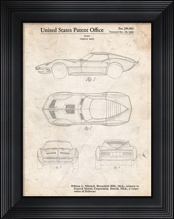 Framed Vehicle Body Patent - Vintage Parchment Print
