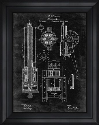 Framed Machine Gun Patent - Black Grunge Print