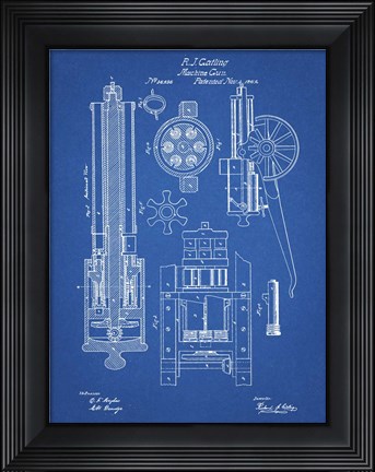 Framed Machine Gun Patent - Blueprint Print