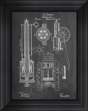 Framed Machine Gun Patent - Chalkboard Print