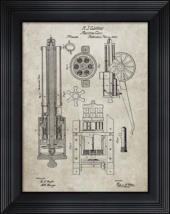 Framed Machine Gun Patent - Sandstone Print