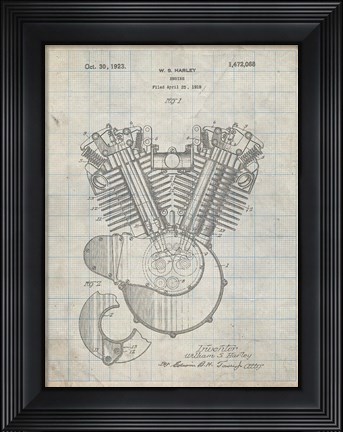 Framed Engine Patent - Antique Grid Parchment Print