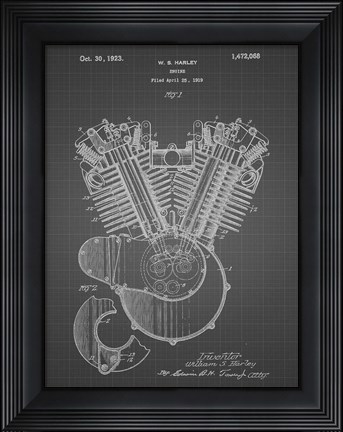 Framed Engine Patent - Black Grid Print