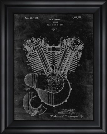 Framed Engine Patent - Black Grunge Print