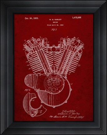 Framed Engine Patent - Burgundy Print
