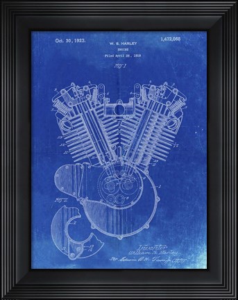 Framed Engine Patent - Faded Blueprint Print