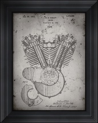 Framed Engine Patent - Faded Grey Print