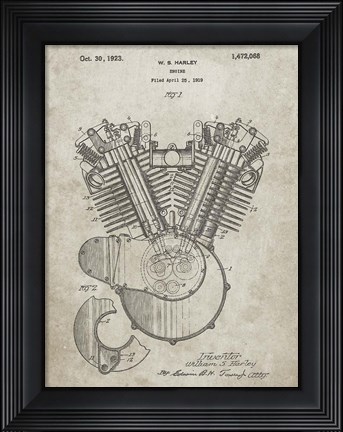 Framed Engine Patent - Sandstone Print