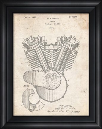 Framed Engine Patent - Vintage Parchment Print