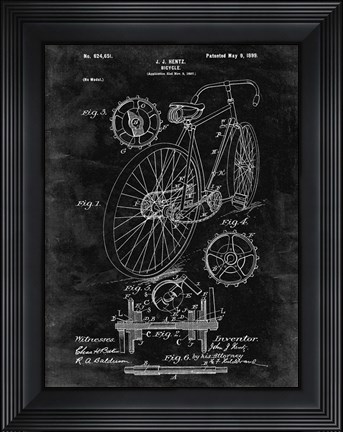 Framed Bicycle Patent - Black Grunge Print