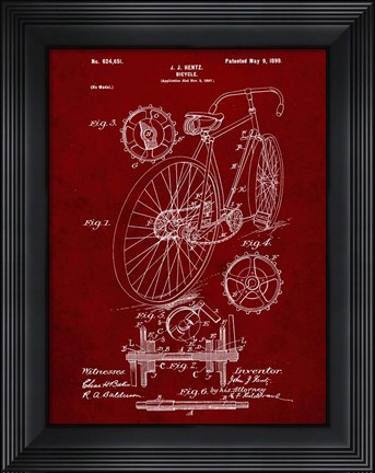 Framed Bicycle Patent - Burgundy Print