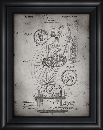Framed Bicycle Patent - Faded Grey Print