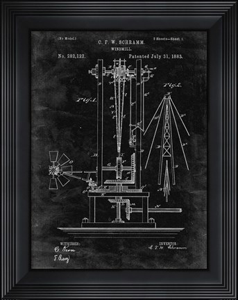 Framed Windmill Patent - Black Grunge Print