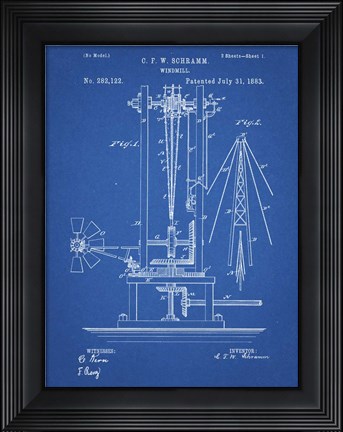 Framed Windmill Patent - Blueprint Print