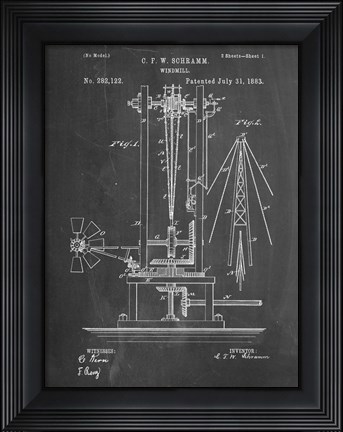 Framed Windmill Patent - Chalkboard Print