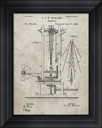 Framed Windmill Patent - Sandstone Print